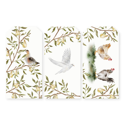 Set of 12 watercolor gift tags featuring illustrations of the 12 Days of Christmas