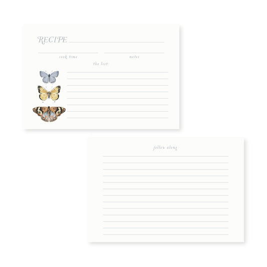 Set of 8 recipe cards featuring watercolor illustrations of butterflies