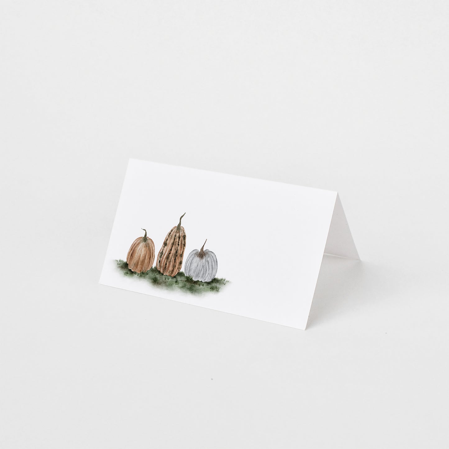 Fall folded place card set of 12 featuring watercolor pumpkins.