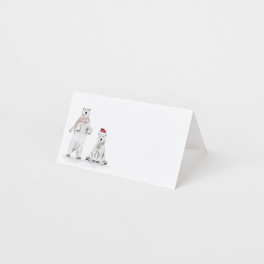 Holiday folded place card set of 12 featuring a watercolor polar bears.