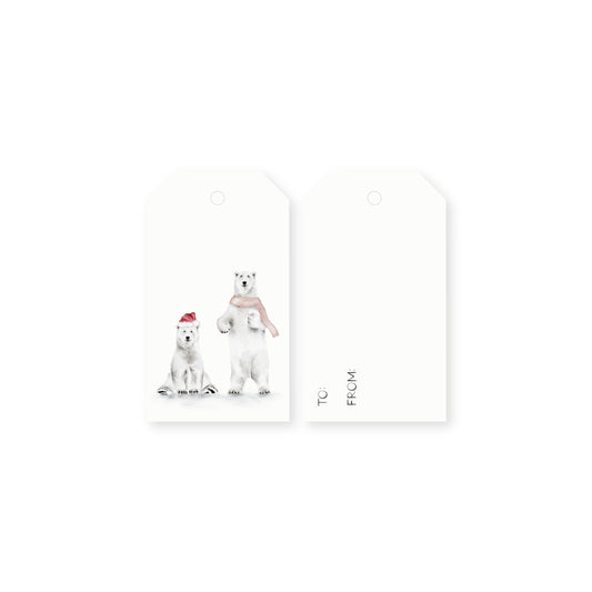 Set of 10 watercolor gift tags featuring festive holiday polar bears