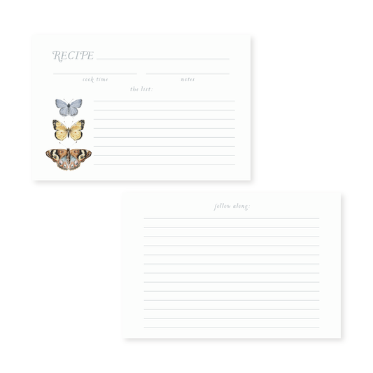 Recipe cards with watercolor butterflies on a white background