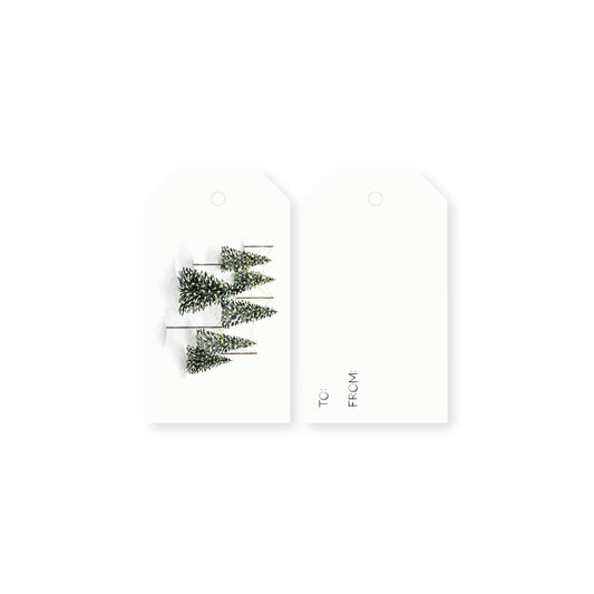 Set of 10 watercolor gift tags featuring a Christmas tree stand with lights.