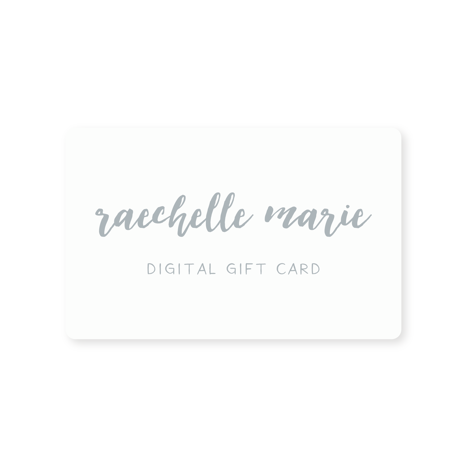 Digital gift card with 'racellelle marie' branding on a white background