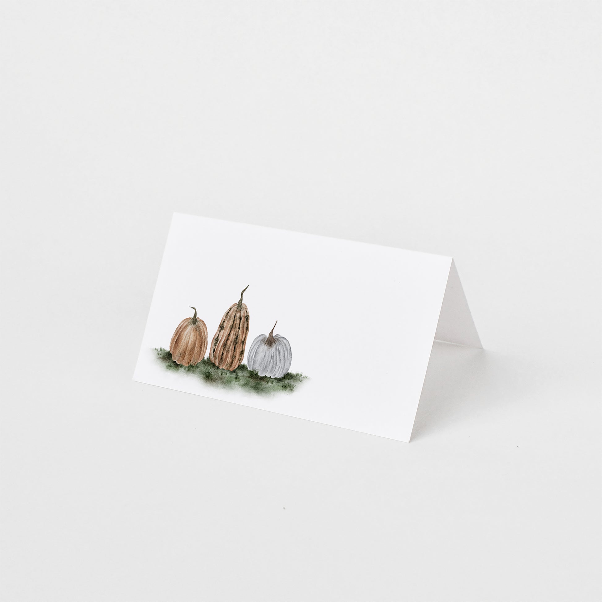 Fall folded place card set of 12 featuring watercolor pumpkins.