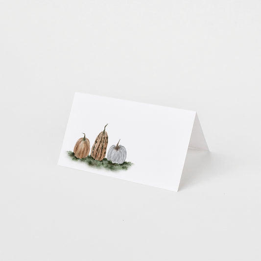 Fall folded place card set of 12 featuring watercolor pumpkins.