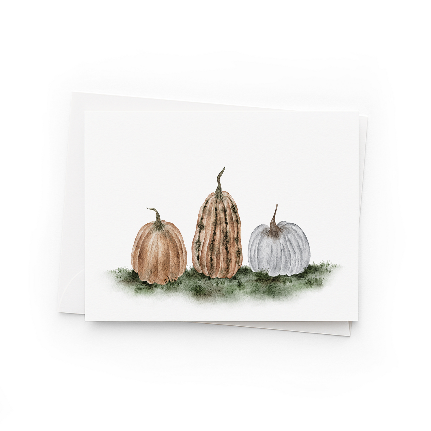 Greeting card with a watercolor pumpkins  illustration on a white background